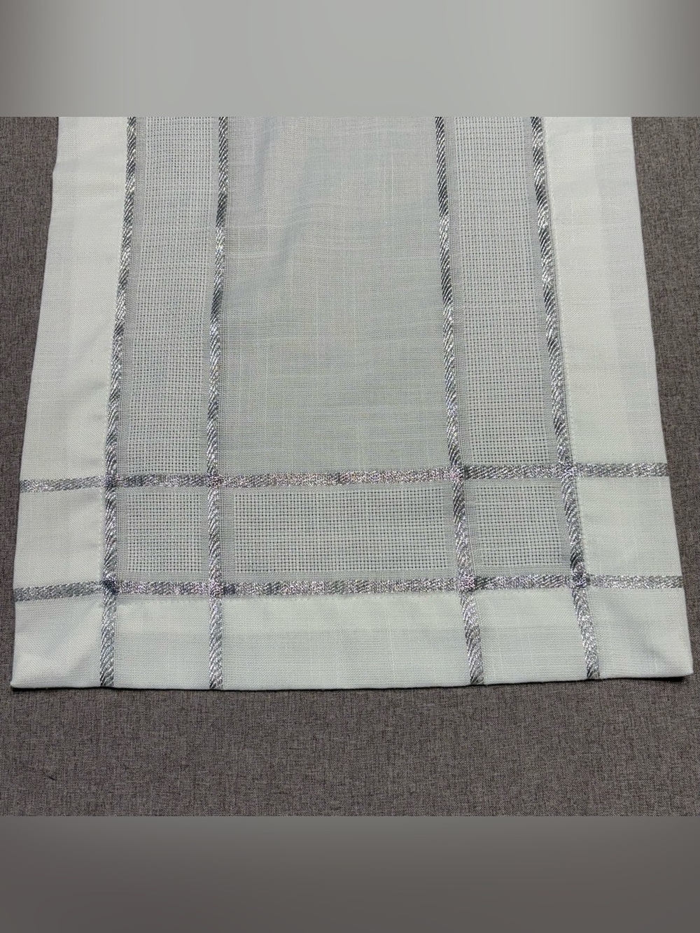 Laura Ashley White Silver Metallic Table Runner Long 14x90 Grid Glam Holiday